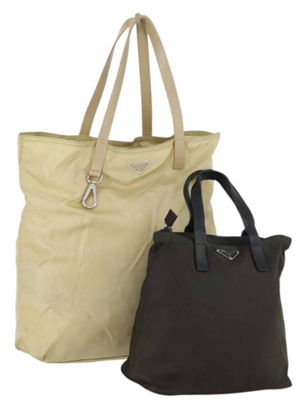 PRADA Tote Bag Nylon 2 Set Khaki Beige Auth 151727